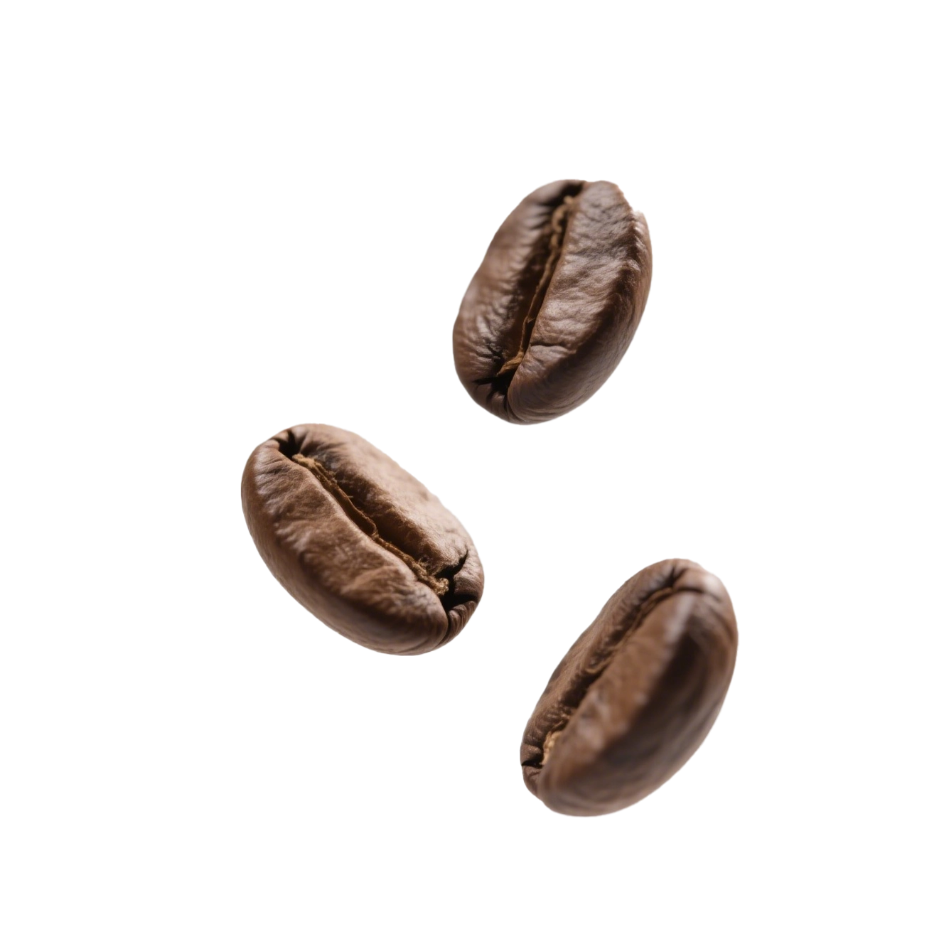 Three coffee beans on a white background, Caffeine