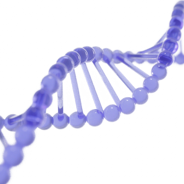 Close-up of a blue DNA double helix model on a white background, Haloxyl with Peptides